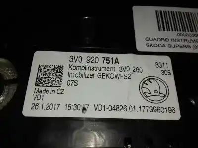 Peça sobressalente para automóvel em segunda mão quadrante por skoda superb (3v3) active referências oem iam 3v0920751a  