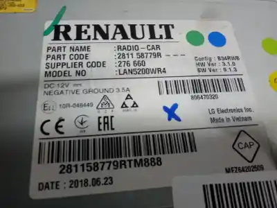 Second-hand car spare part multifunction display for renault captur limited oem iam references 281158779r  