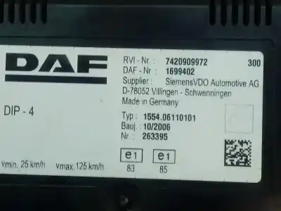 Second-hand car spare part dashboard for daf lf45 250 oem iam references 1699402  