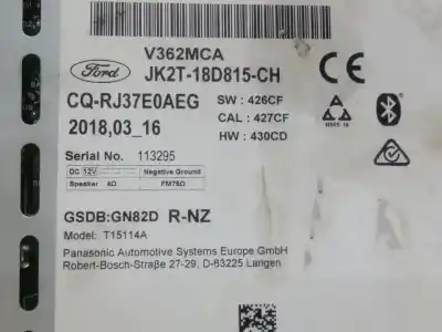 Pezzo di ricambio per auto di seconda mano impianto audio / radio cd per ford transit custom kasten 2.0 tdci cat riferimenti oem iam jk2t17d815ch  