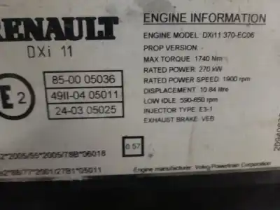 Second-hand car spare part complete engine for renault premium 370 oem iam references dxi11 370  