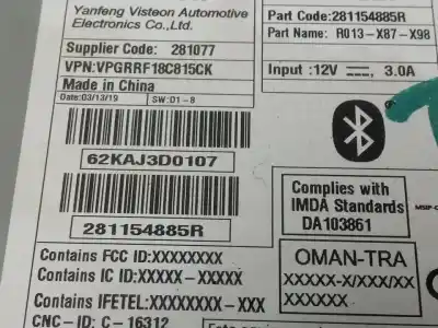 Second-hand car spare part audio system / radio cd for renault captur i limited 90 cv / 66 kw oem iam references 281154885r  