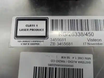 Second-hand car spare part audio system / radio cd for mini one 1.4 55 kw oem iam references 3455681  