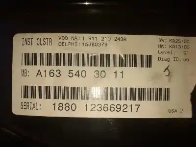 Pezzo di ricambio per auto di seconda mano pannello degli strumenti per mercedes-benz clase ml (bm 163) 270 cdi (163.113) 163 cv / 120 kw riferimenti oem iam a1635403011  