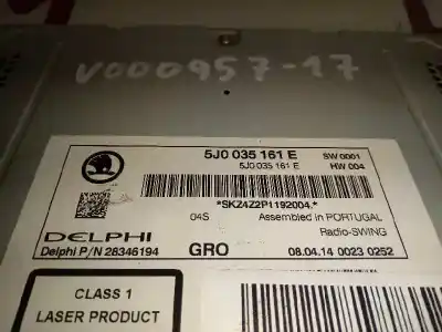 Pezzo di ricambio per auto di seconda mano impianto audio / radio cd per skoda rapid spaceback (nh) active 86 cv / 63 kw riferimenti oem iam 5j0035161e   Pezzo di ricambio per auto di seconda mano impianto audio / radio cd per skoda rapid spaceback (nh) active 86 cv / 63 kw riferimenti oem iam 5j0035161e