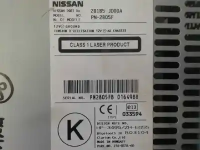 Автозапчастина б/у аудіо система / радіо cd для nissan navara pick-up (d40m) 2.5 dci diesel cat посилання на oem iam 28185jd00a caja 5 