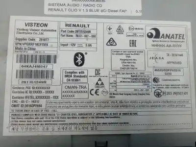 Second-hand car spare part audio system / radio cd for renault clio v business 86 cv / 63 kw oem iam references 281151249r  