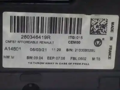 Second-hand car spare part multifunction display for renault captur ii 1.0 tce oem iam references 280346419r  