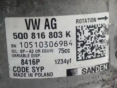 Second-hand car spare part air conditioning compressor for seat leon st (5f8) reference oem iam references 5q0816803k  