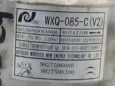 Second-hand car spare part air conditioning compressor for opel corsa f hn05 oem iam references 9827596080  