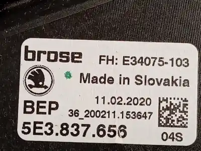 Second-hand car spare part passenger side right window regulator for skoda octavia combi (nx5) dnpa oem iam references 5e3837656  