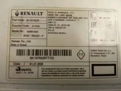 Second-hand car spare part audio system / radio cd for renault kangoo iii authentic oem iam references 281157922r  