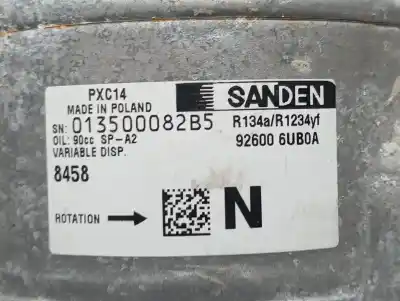 Peça sobressalente para automóvel em segunda mão compressor de ar condicionado a/a a/c por renault kangoo iii authentic referências oem iam 926006ub0a  