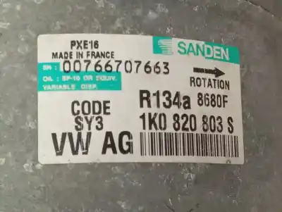 Second-hand car spare part air conditioning compressor for audi a3 (8p) 2.0 tdi ambiente (dpf) (125kw) oem iam references 1k0820803s  