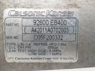 Second-hand car spare part air conditioning compressor for nissan navara pick-up (d40m) yd25ddti oem iam references 92600eb400  