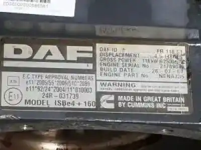 Second-hand car spare part complete engine for daf serie lf45.xxx desde 06 isbe4+160 nena735 oem iam references fr118s1  isbe4+160