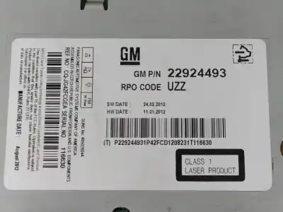 Second-hand car spare part audio system / radio cd for opel astra j lim. a17dts oem iam references 22924493  