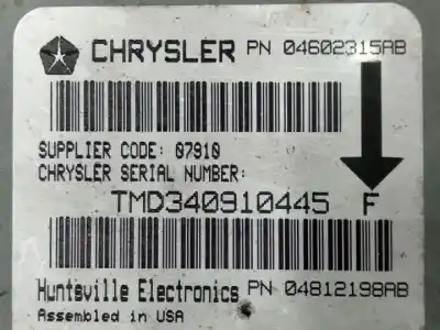 Автозапчастина б/у блок управління подушками безпеки для chrysler stratus berlina (ja) ecb посилання на oem iam 04602315ab  