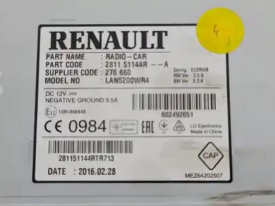 Автозапчастина б/у аудіо система / радіо cd для renault captur (j5al) k9k628 посилання на oem iam 281151144r  