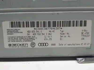 Pièce détachée automobile d'occasion système audio / radiocd pour audi q7 (4l) bar références oem iam 4e0035541s be6388 4e0910541q