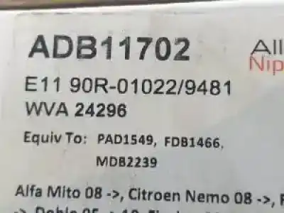 Peça sobressalente para automóvel em segunda mão pastilhas para travão por citroen nemo (vu) 8hs referências oem iam adb11702  