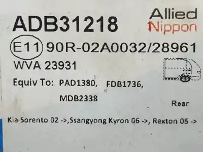 Peça sobressalente para automóvel em segunda mão pastilhas para travão por kia sorento (bl) d4cb referências oem iam adb31218  