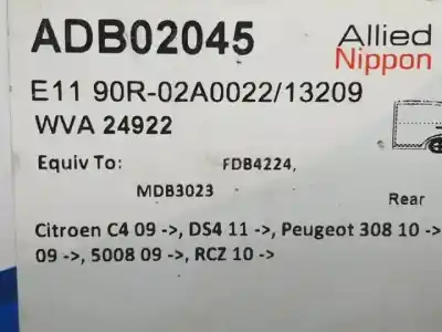 Second-hand car spare part brake pads for peugeot 3008 (t84) 9hr oem iam references adb02045  mdb3023
