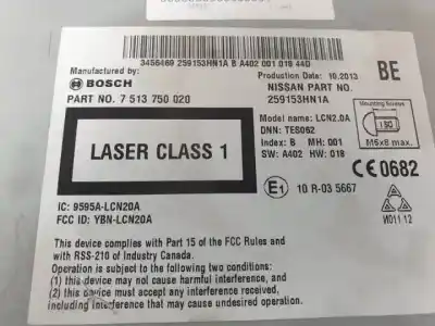 Pezzo di ricambio per auto di seconda mano impianto audio / radio cd per nissan note (e12) 1.5 dci riferimenti oem iam 259153hn1a  9595alcn20a