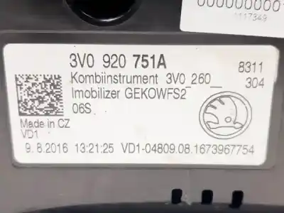 Second-hand car spare part dashboard for skoda superb (3v3) crlb oem iam references 3v0920751a  