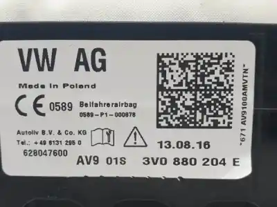 Автозапчасти б/у подушка безопасности передняя правая за skoda superb (3v3) crlb ссылки oem iam 3v0880204e  