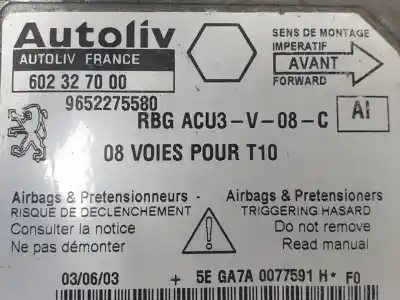 Peça sobressalente para automóvel em segunda mão centralina de airbag por peugeot 206 berlina xs referências oem iam 9652275580  602327000