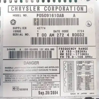 Second-hand car spare part audio system / radio cd for chrysler voyager (rg) enc oem iam references p05091610ab  