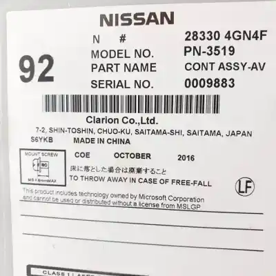 Second-hand car spare part audio system / radio cd for infiniti q30 651930 oem iam references 283304gn4f  
