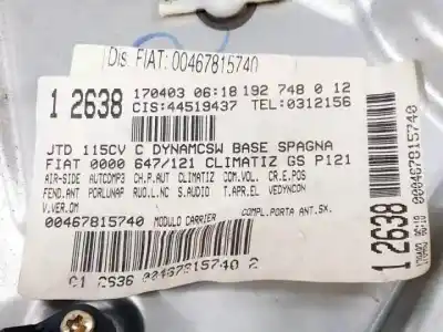 Автозапчасти б/у регулятор стекла переднего левого за fiat stilo multi wagon (192) 192a1000.937a7000 ссылки oem iam 9030192  