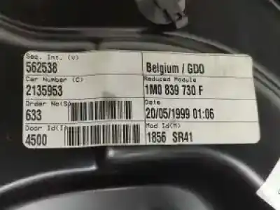 Second-hand car spare part rear right window regulator for seat toledo ii (1m2) 1.9 tdi oem iam references 101482202  