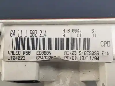 Peça sobressalente para automóvel em segunda mão comando de sofagem (chauffage / ar condicionado)  por mini mini (r50,r53) g-w10b16a referências oem iam 64111502214 69432203 