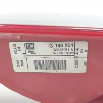 Second-hand car spare part right tailgate light for opel corsa d z17dtr oem iam references 13186351 halogeno 89038961a 