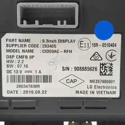 Автозапчастина б/у багатофункційний дисплей для renault captur ii h4d450 посилання на oem iam 280347838r cid09acrfh 