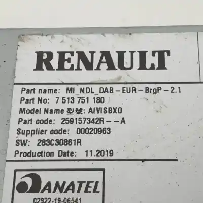 Second-hand car spare part audio system / radio cd for renault captur ii h4d450 oem iam references 259157342ra 283c30861r 