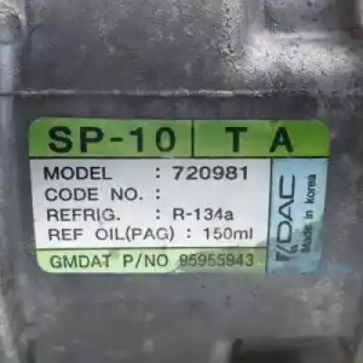 Peça sobressalente para automóvel em segunda mão compressor de ar condicionado a/a a/c por chevrolet aveo b12d1 referências oem iam 95955943  