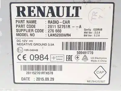 Peça sobressalente para automóvel em segunda mão sistema de áudio / rádio cd por dacia duster k9k666 referências oem iam 281152761r  