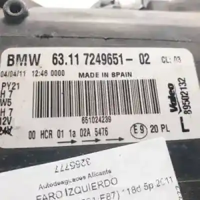 Peça sobressalente para automóvel em segunda mão farol / farolim esquerdo por bmw serie 1 berlina (e81/e87) n47d20u0.n47d20c.11002157055 referências oem iam 7249651 halogeno 89502132 