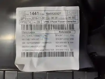 Автозапчастина б/у обликка задніх правіх дверей для seat leon (5f1) fr fast lane посилання на oem iam 5f4867134  