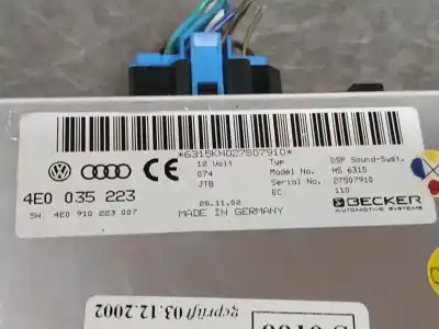 Second-hand car spare part ecu engine control for audi a8 (4e2) 3.7 quattro oem iam references 4e035223  