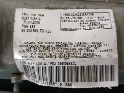 Автозапчастина б/у передня права бічна подушка безпеки для citroen c4 picasso sx посилання на oem iam 96600568zd  