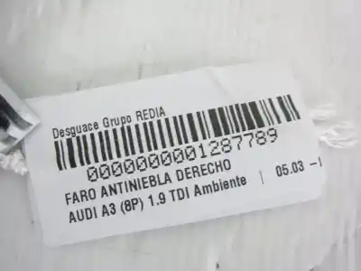 Second-hand car spare part right fog light for audi a3 (8p1) 1.9 tdi oem iam references a044633  