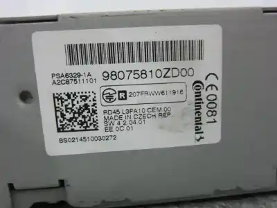 Second-hand car spare part audio system / radio cd for opel zafira a monospace (t98) 2.0 dti 16v (f75) oem iam references 98075810zd00  