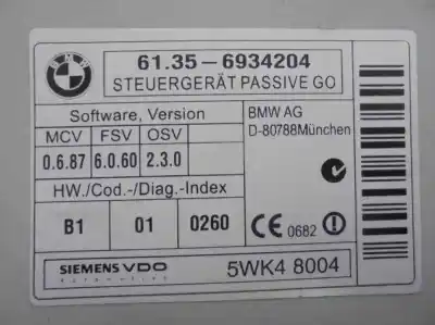 Second-hand car spare part comfort module for bmw serie 7 (e65/e66) 760li oem iam references 61356934204  5wk48004