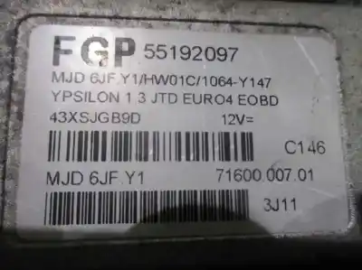 Second-hand car spare part ecu engine control for lancia ypsilon (101) 1.3 16v multijet argento oem iam references 55192097  7160000701