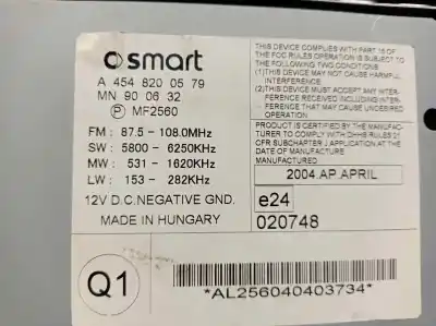 Second-hand car spare part audio system / radio cd for smart forfour (454) 1.5 (454.032) oem iam references a4548200879  mn900632